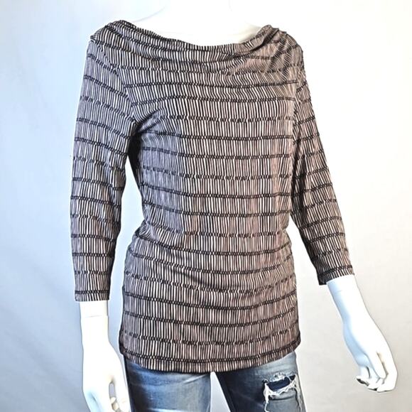 Boden Black & Taupe Geometric Print Cowl Neck 3/4 Sleeve Pullover Top Size 10 - Picture 6 of 16